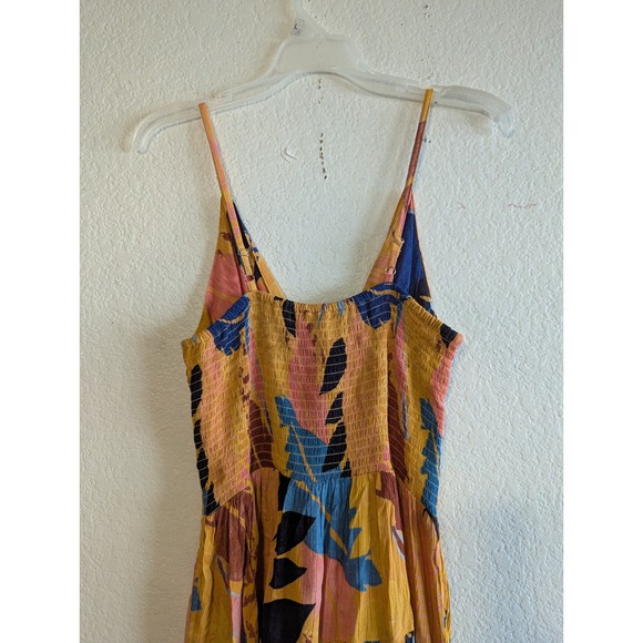 Angie Tropical Floral Twist Front Tiered Mini Dress Yellow Blue Pink Women Large - Picture 11 of 12